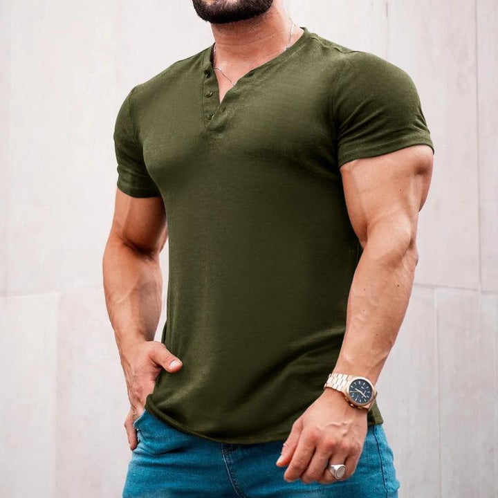 Herren Kurzarm-Henley-T-Shirt aus hochwertiger Baumwolle mit Knopfleiste Aliams
