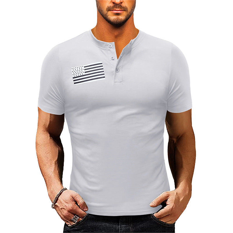 Herren Kurzarm-Henley-Shirt mit modischem Flaggenaufdruck Aliams