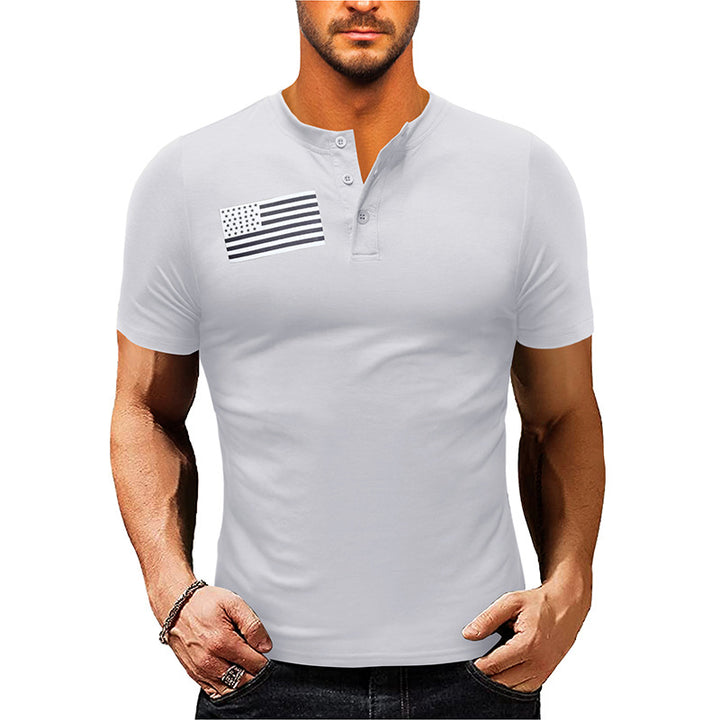 Herren Kurzarm-Henley-Shirt mit modischem Flaggenaufdruck Aliams