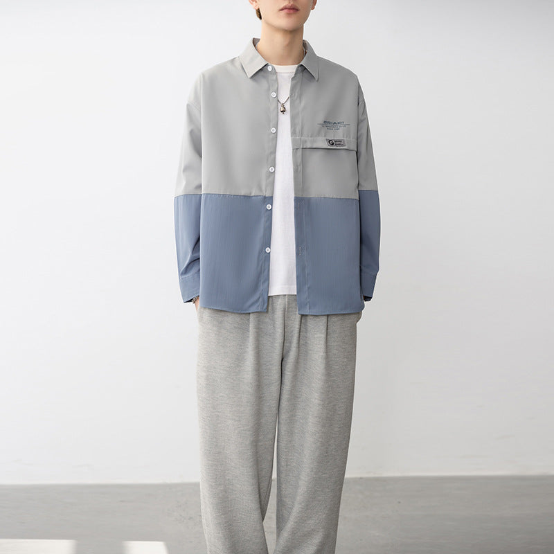 Herren Gestreiftes Langarmhemd mit Taschen Aliams