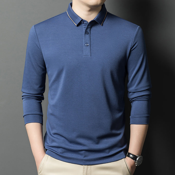 Herren elegantes Langarm-Polohemd mit feiner Piqué-Struktur Aliams