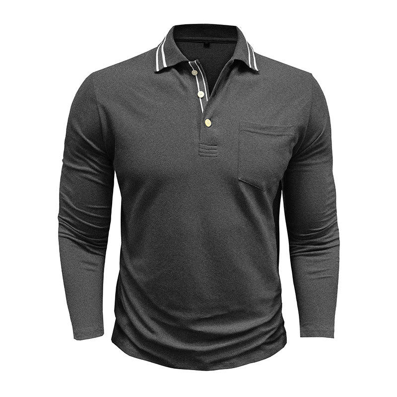 Herren elegantes Langarm Polo-Shirt mit modischem Kragen Aliams