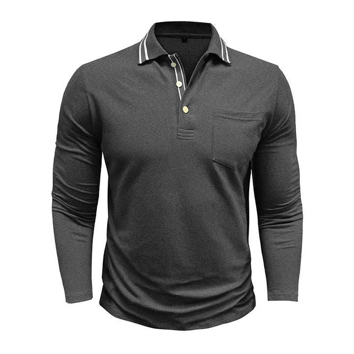 Herren elegantes Langarm Polo-Shirt mit modischem Kragen Aliams