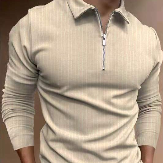 Herren Poloshirt mit Reißverschluss und Streifenmuster Aliams