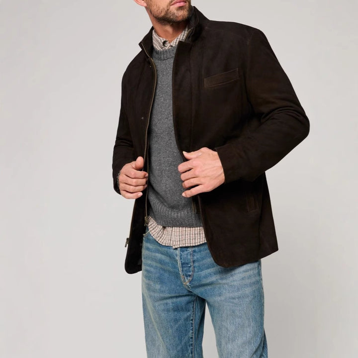 Herren Wildlederjacke im klassischen Schnitt mit Stehkragen und praktischen Taschen Aliams
