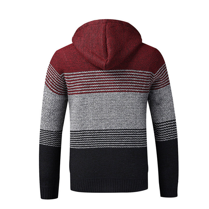 Herren Sportlicher Strickpullover mit Kapuze und dekorativen Streifen Aliams