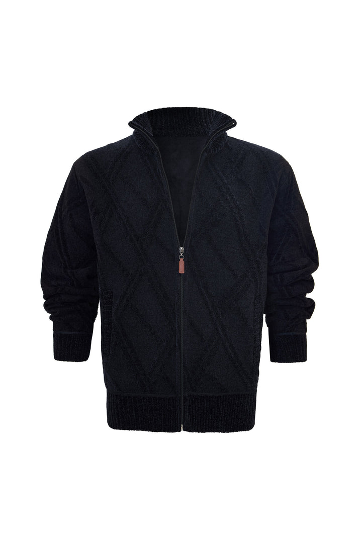 Herren Fleece-Jacke mit strukturierter Oberfläche und hohem Kragen Aliams