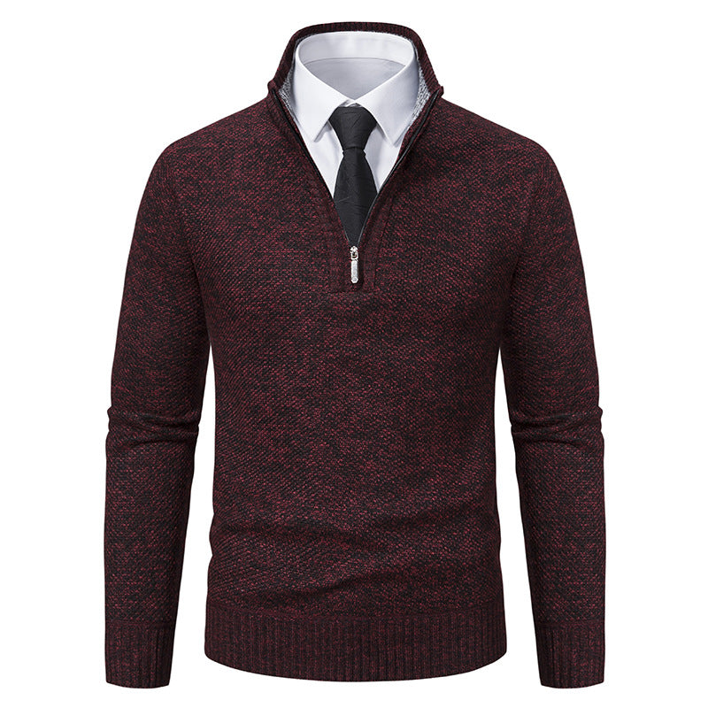 Herren eleganter Strickpullover mit halbem Reißverschluss und strukturierter Oberfläche Aliams