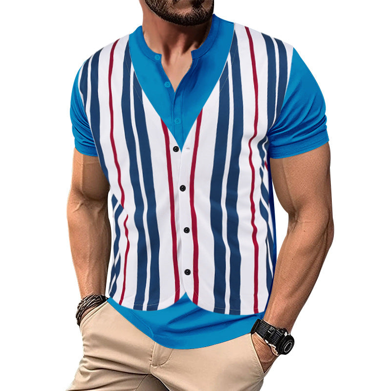 Herren Kurzarm-Henley-Shirt mit gestreiftem Design und modernem Schnitt Aliams