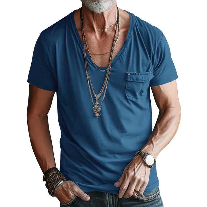 Herren hochwertiges V-Ausschnitt T-Shirt mit praktischer Brusttasche Aliams