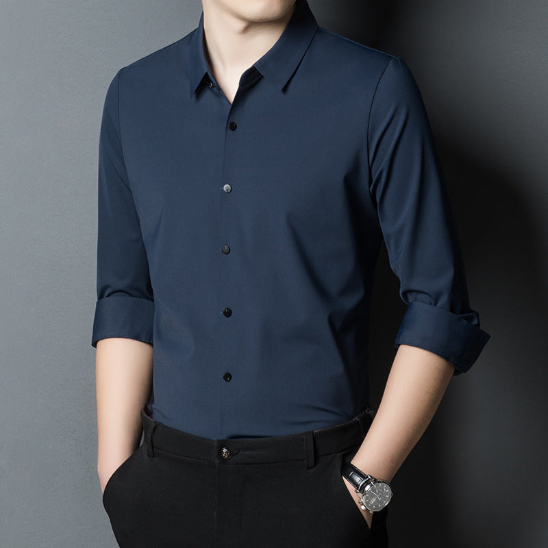 Herren elegantes Langarmhemd mit modernem Schnitt und hochwärtigem Kragen Aliams