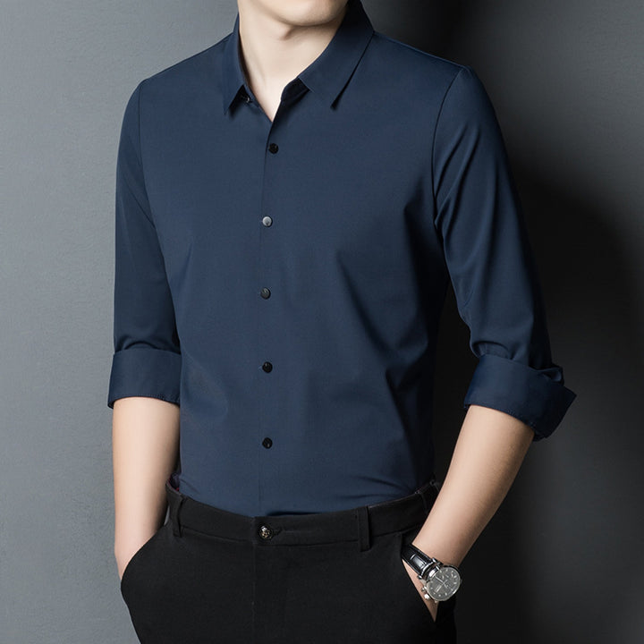 Herren elegantes Langarmhemd mit modernem Schnitt und hochwärtigem Kragen Aliams