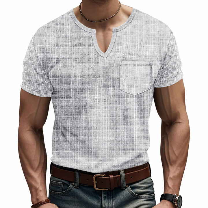 Herren Kurzarm-Henley-T-Shirt mit modernem V-Ausschnitt und praktischer Brusttasche Aliams