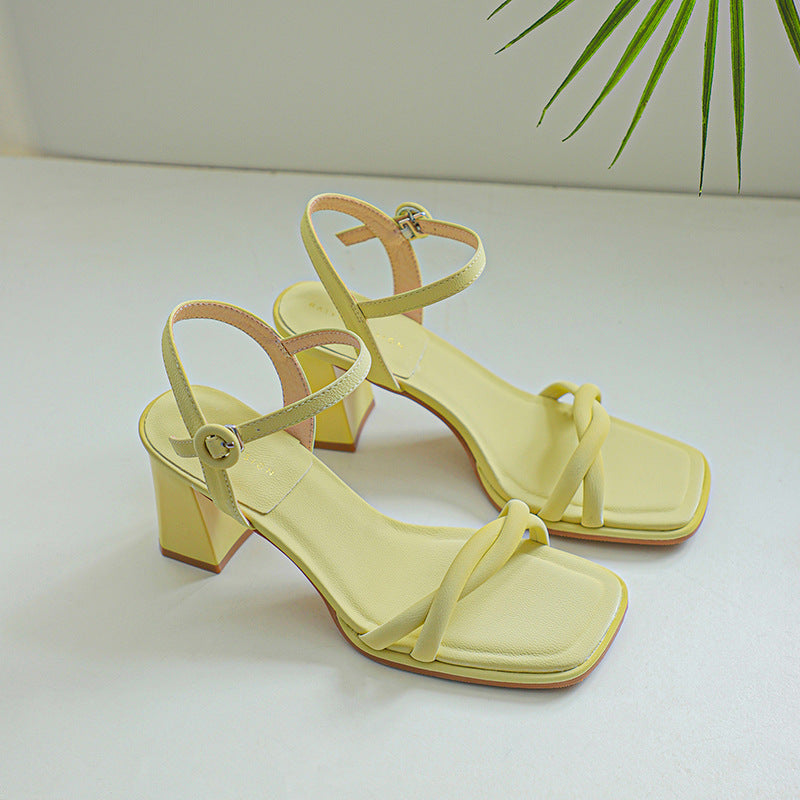 Damen Chunky Block-Absatz Riemchen Sandalen Aliams