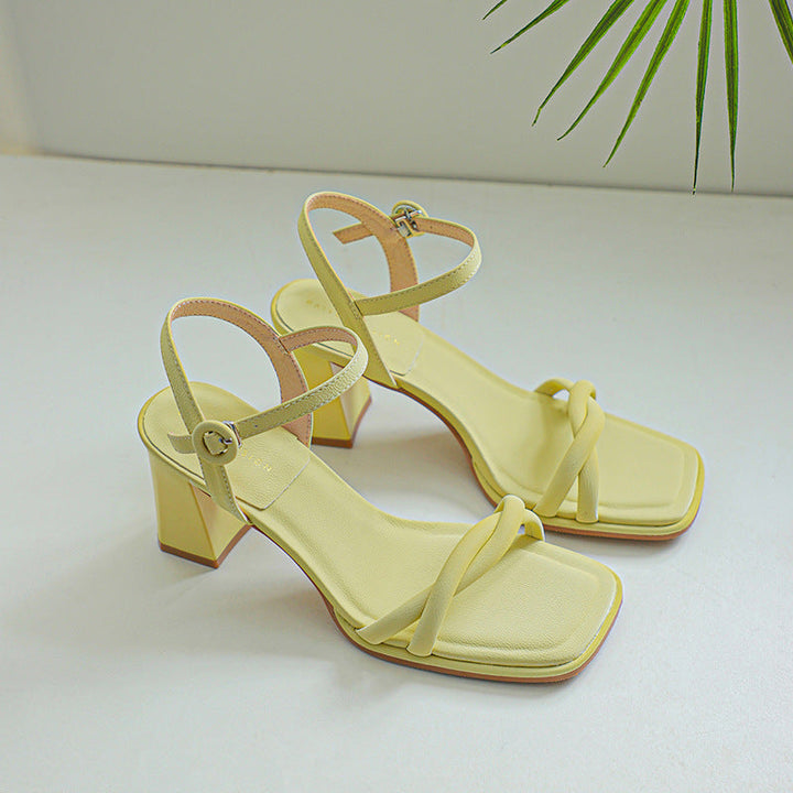 Damen Chunky Block-Absatz Riemchen Sandalen Aliams