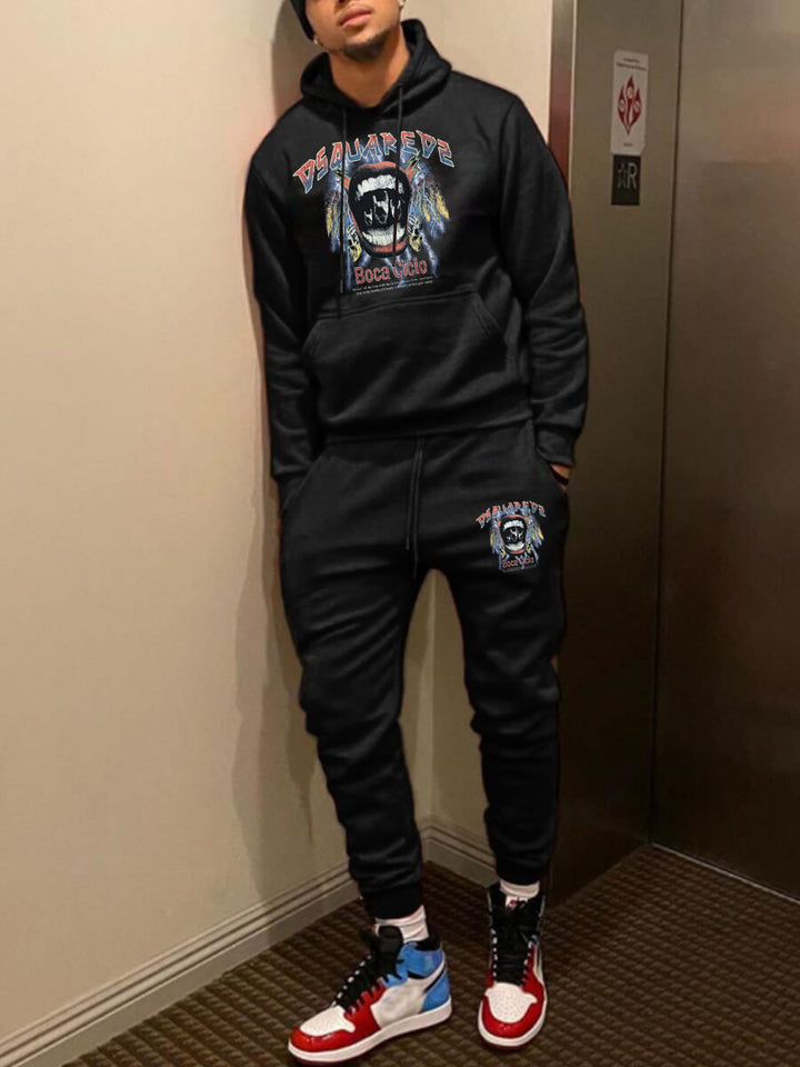 Herren Hoodie und Sweatpants Set mit künstlerischem Druck Aliams