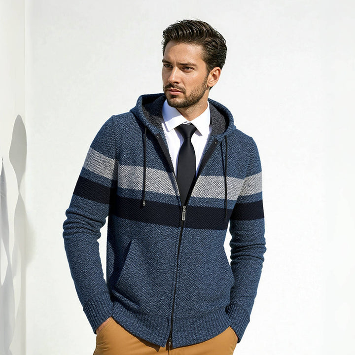 Herren stylische Strickjacke mit Kapuze und innovativem Design Aliams