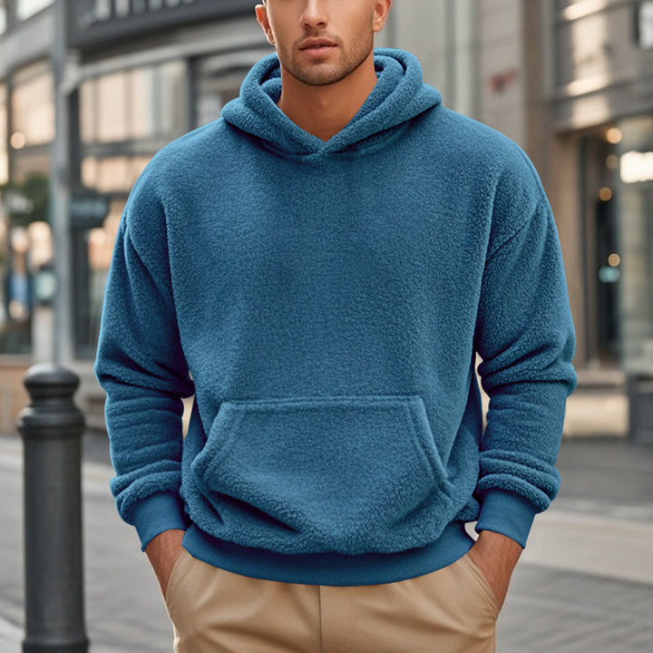 Herren Hoodie aus kuscheligem Teddy-Fleece mit Kängurutasche und breiten Bündchen Aliams
