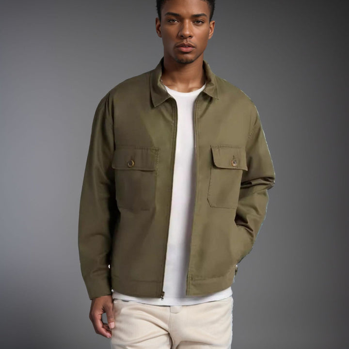 Herren Utility-Jacke mit aufgesetzten Taschen und durchgehendem Reißverschluss Aliams