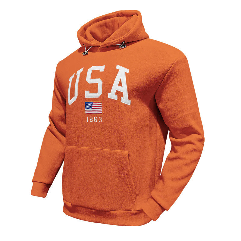 Herren Kapuzenpullover mit USA-Print und gemütlicher Kängurutasche Aliams