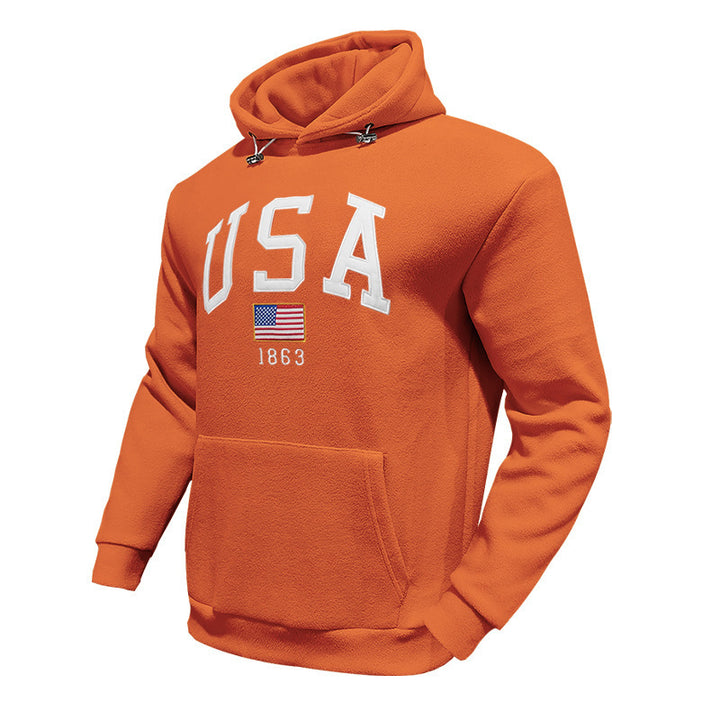 Herren Kapuzenpullover mit USA-Print und gemütlicher Kängurutasche Aliams
