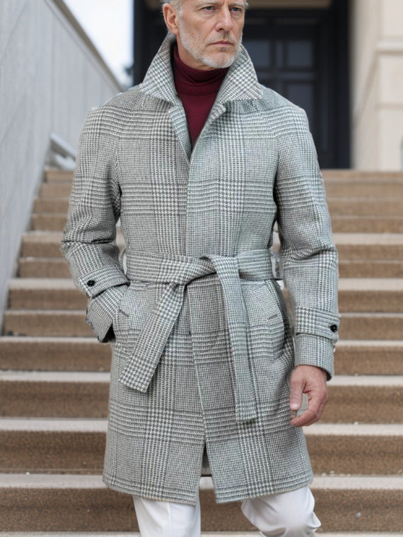 Herren eleganter und warmer Mantel mit Gürtel Aliams