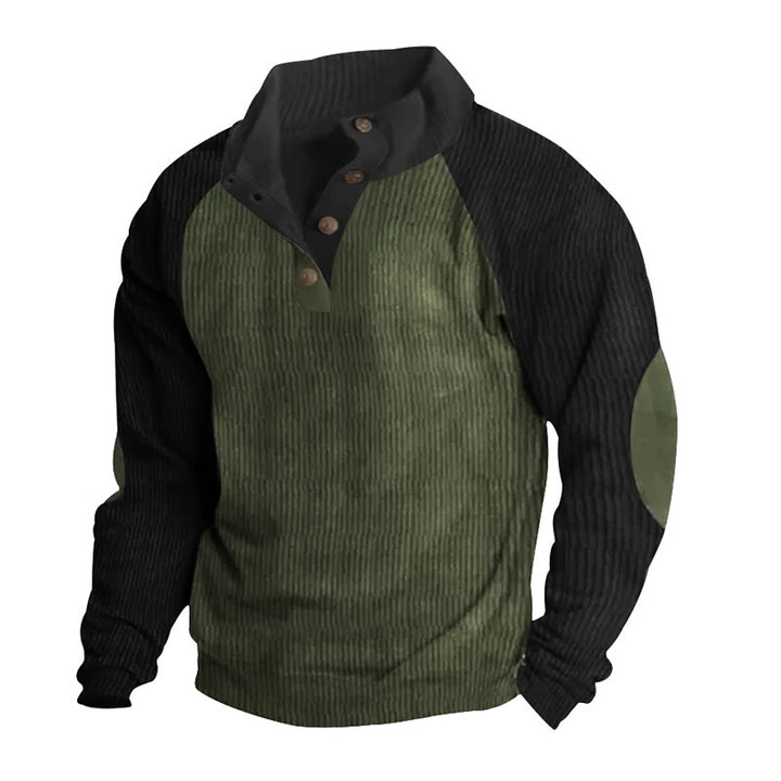 Herren strukturiertes Pullover-Shirt mit Knopfleiste und Lederdetails Aliams