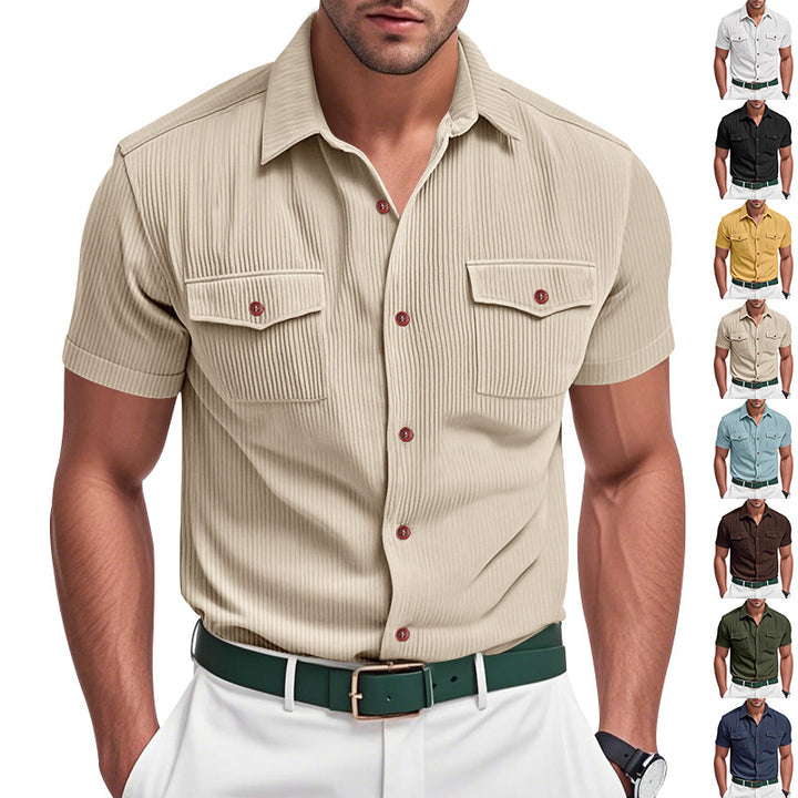 Herren kurzärmeliges Hemd mit strukturiertem Gewebe und Brusttaschen Aliams