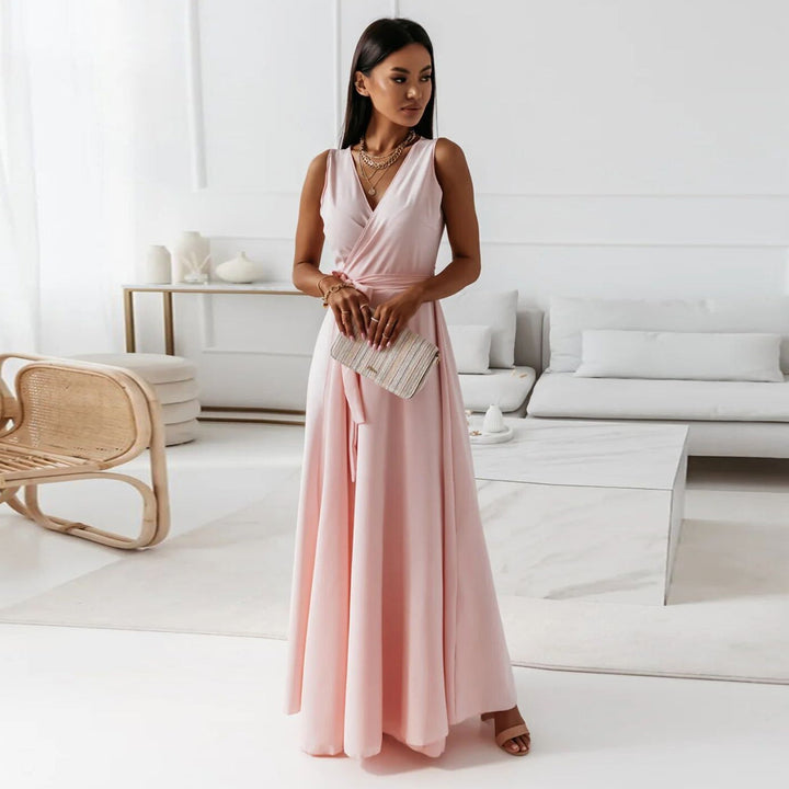Aliams | Damen Einfarbig V-Ausschnitt Langes Kleid