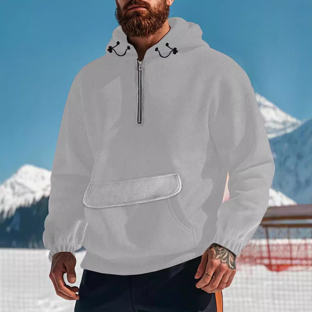 Herren Fleece-Hoodie mit hochschließendem Kragen und praktischer Kängurutasche Aliams