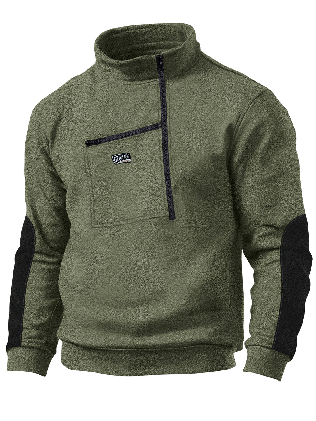 Herren Fleece-Pullover mit dickem Kragen und praktischer Brusttasche Aliams