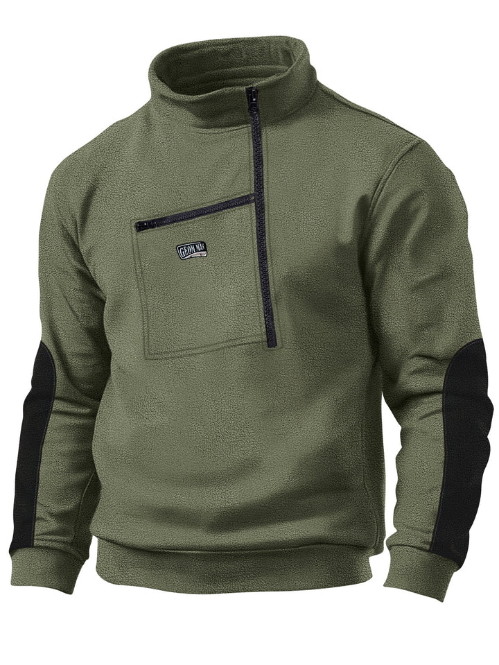 Herren Fleece-Pullover mit dickem Kragen und praktischer Brusttasche Aliams