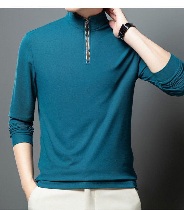 Herren Sportliches Langarmshirt mit Stehkragen und modischem Reißverschluss Aliams