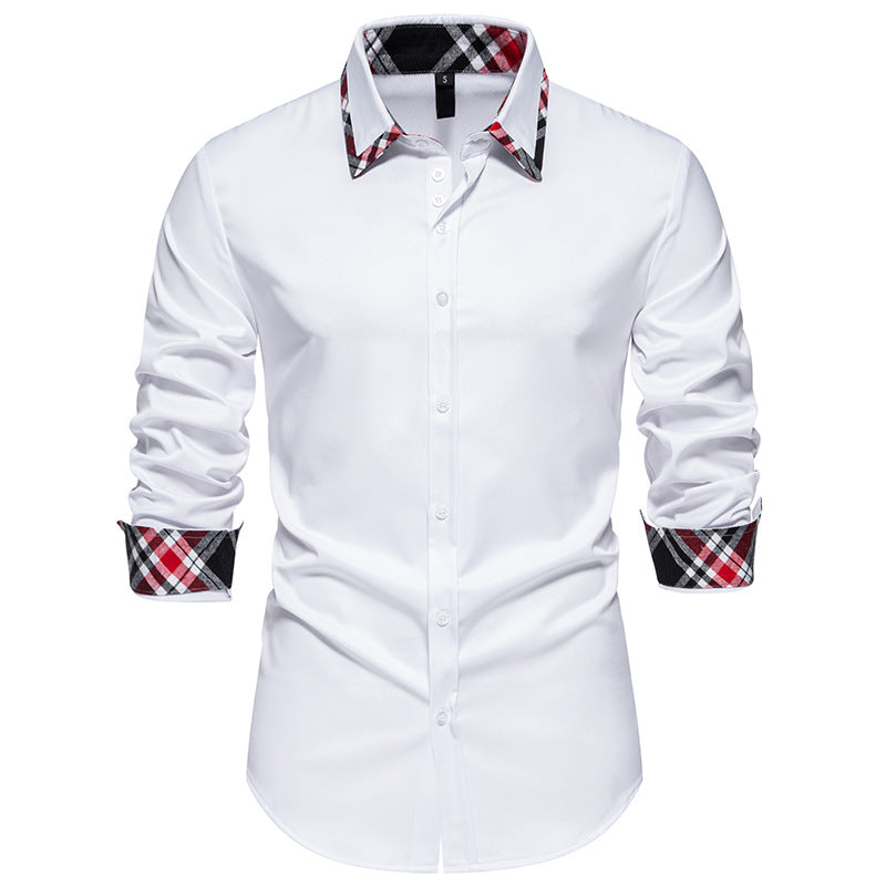 Herren elegantes Langarmhemd mit kontrastierenden Karodetails Aliams