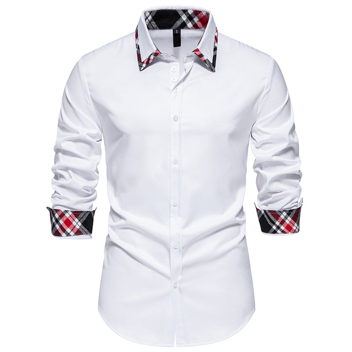 Herren elegantes Langarmhemd mit kontrastierenden Karodetails Aliams