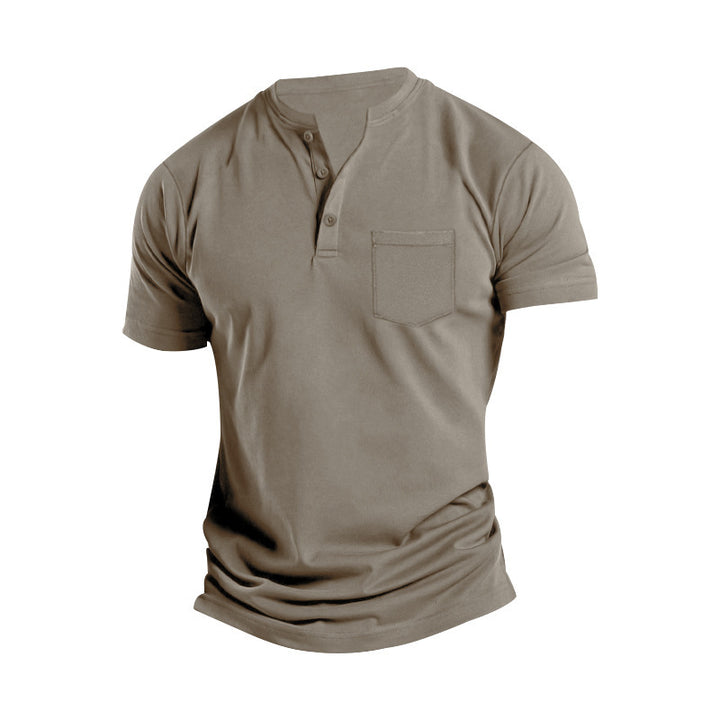 Herren Kurzarm-Henley-T-Shirt mit strukturiertem Design und praktischer Brusttasche Aliams