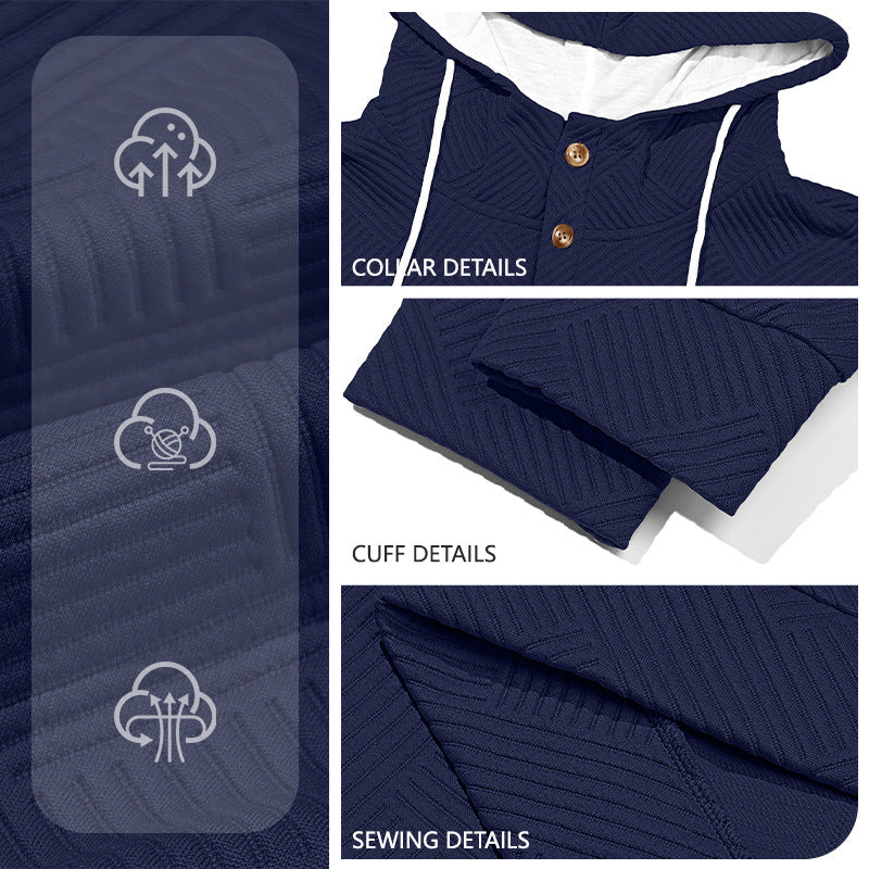 Herren Kapuzenpullover mit Knopfleiste und strukturiertem Design Aliams