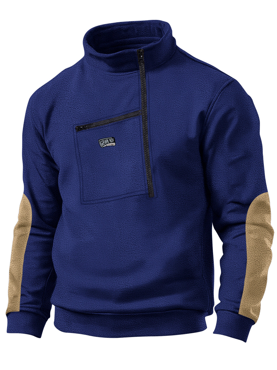 Herren Fleece-Pullover mit dickem Kragen und praktischer Brusttasche Aliams