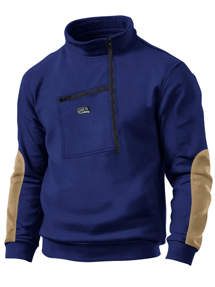 Herren Fleece-Pullover mit dickem Kragen und praktischer Brusttasche Aliams