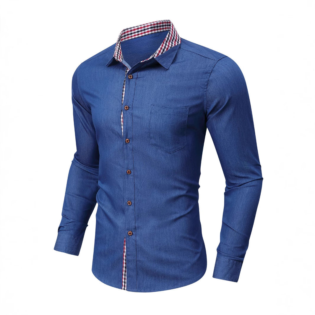Herren Denim Hemd mit kariertem Kragen Aliams