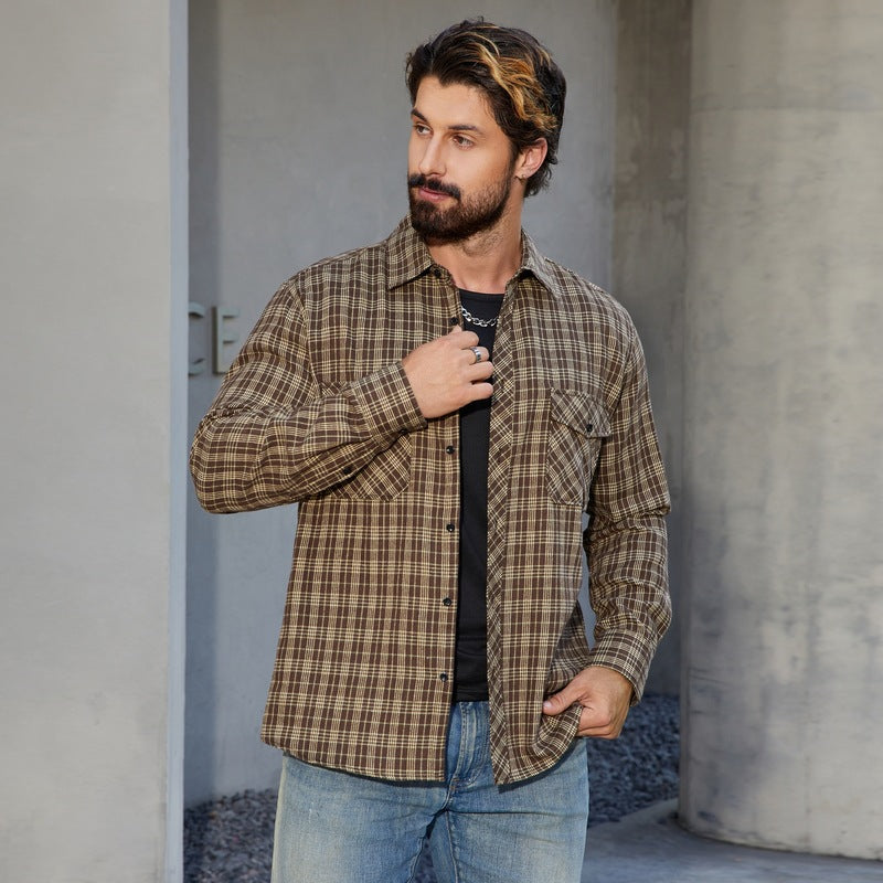 Herren Karierte Arbeitshemd mit aufgesetzten Taschen Aliams