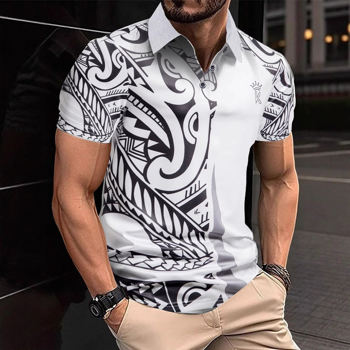 Herren Poloshirt mit modernem tribal Design und atmungsaktiver Funktionalität Aliams