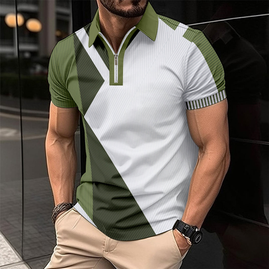 Herren Kurzarm Poloshirt mit modernem Grafikdesign und sportlichem Reißverschluss Aliams