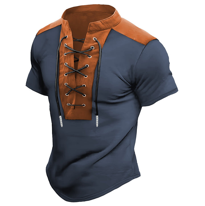Herren Kurzarm-Hemd mit modernem Schnürdesign und elastischem Material Aliams