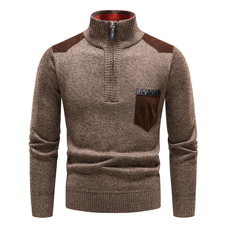Herren hochwertiger Strickpullover mit modernem Reißverschluss und praktischer Brusttasche Aliams