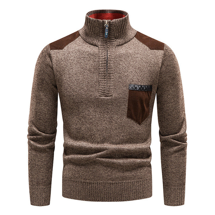Herren hochwertiger Strickpullover mit modernem Reißverschluss und praktischer Brusttasche Aliams