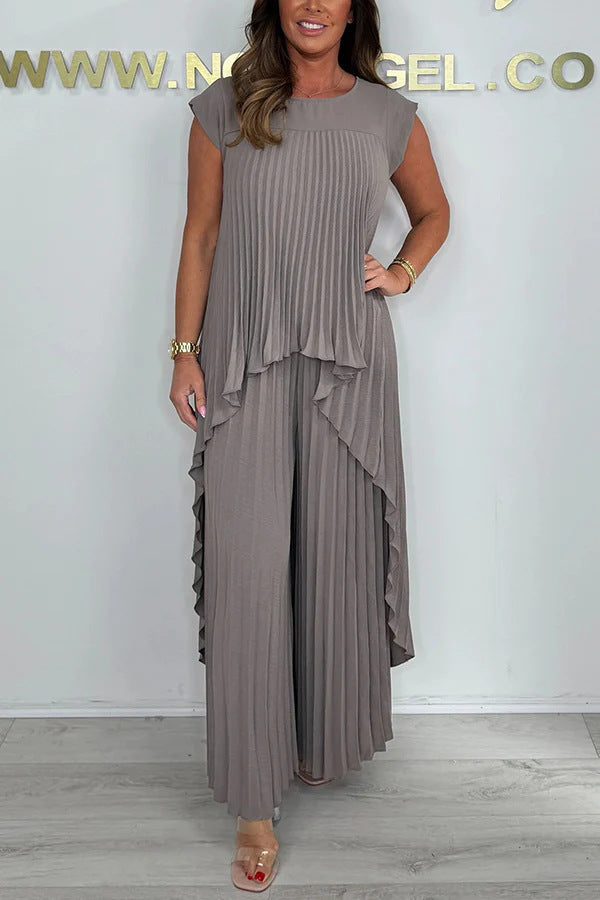 Damen Plissiertes Jumpsuit mit Fließendem Schnitt und Asymmetrischem Design Aliams