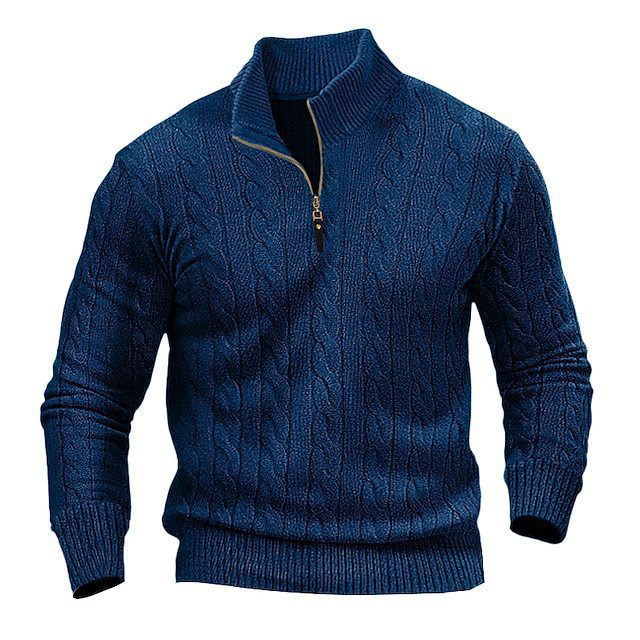 Herren Strickpullover mit Reißverschluss und klassischem Zopfmuster Aliams
