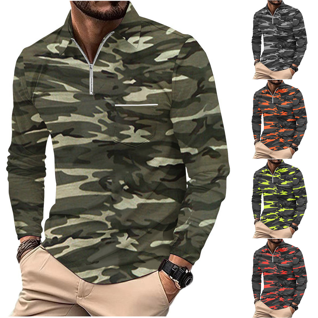 Herren Pullover im modernen Camouflage-Stil mit halbem Reißverschluss Aliams