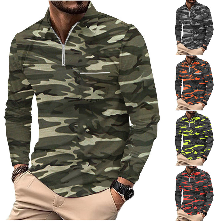 Herren Pullover im modernen Camouflage-Stil mit halbem Reißverschluss Aliams